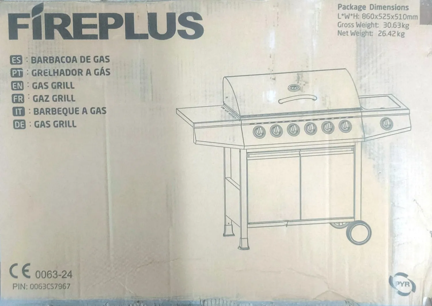 Amig Fireplus GRILL-6F barbecue a gas 6+1 nero 12,9 kW
