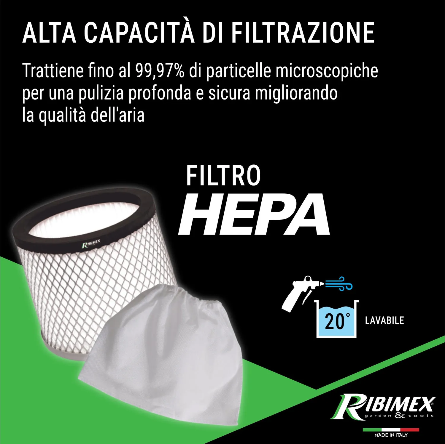 Ribimex Cenetop PRO aspiracenere elettrico 30 L 1200W HEPA