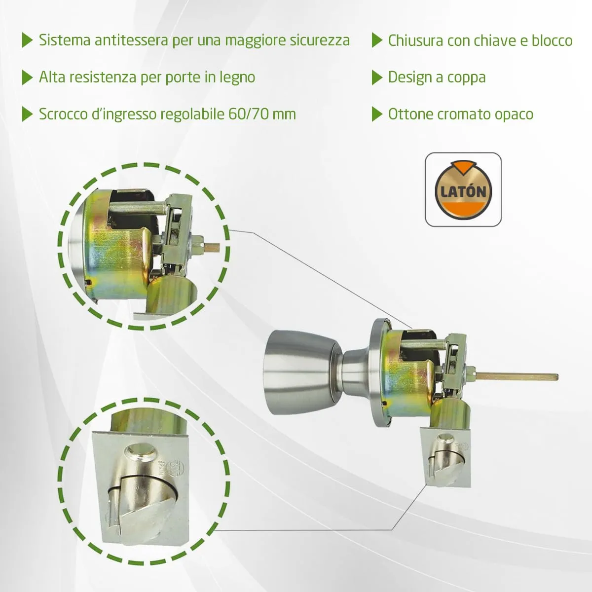 Amig Mod. 600 Pomello Porta Ingresso 60/70 mm Ottone