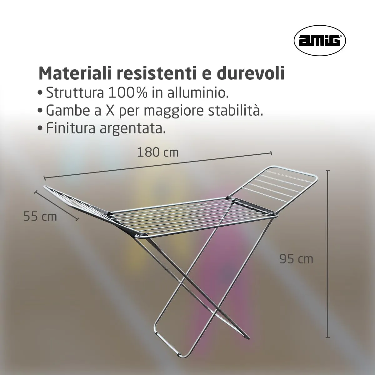 Amig Aeria AirFlow stendibiancheria 18 m argento nero