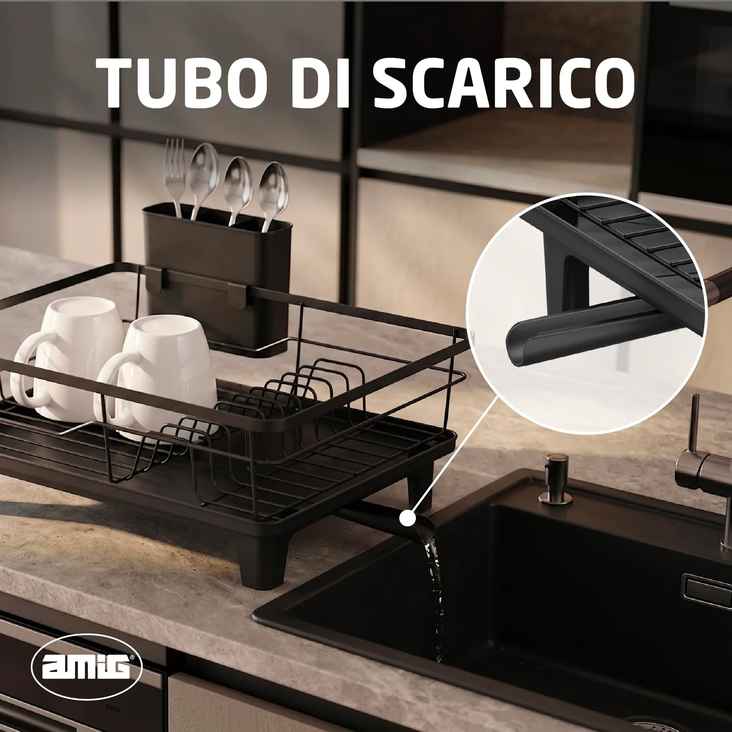 Amig Platz scolapiatti nero 47x34,4 cm acciaio vassoio