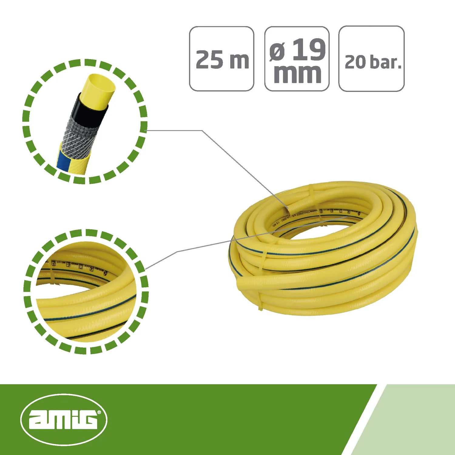 Amig tubo da giardino 25 m Ø19 mm giallo flessibile