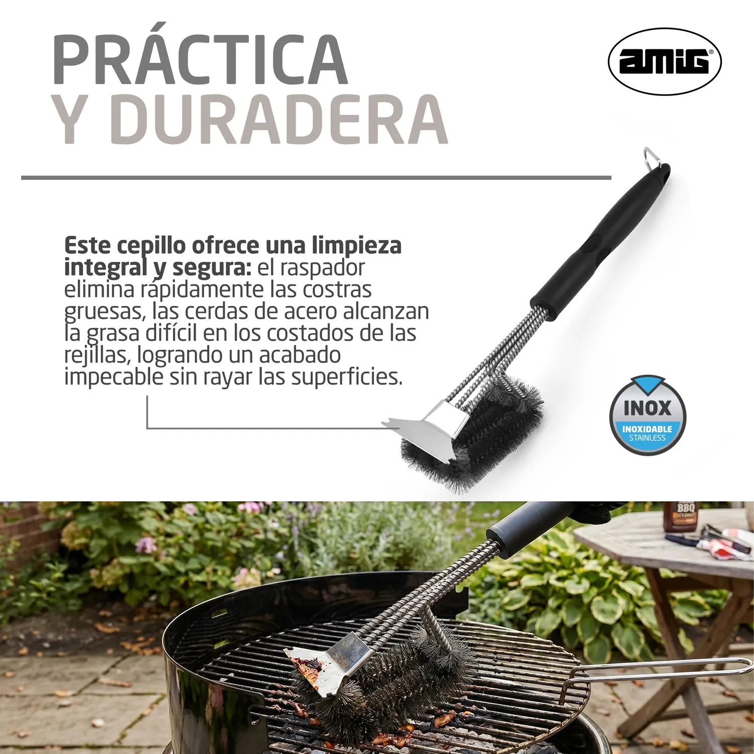 Amig AM36 Spazzola Barbecue 2 in 1 Acciaio 40,2 cm