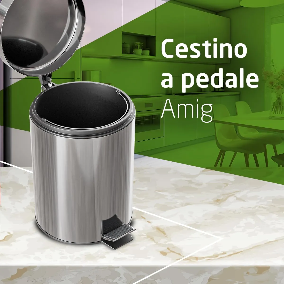 Amig pattumiera pedale inox 12L satinata antimpronta