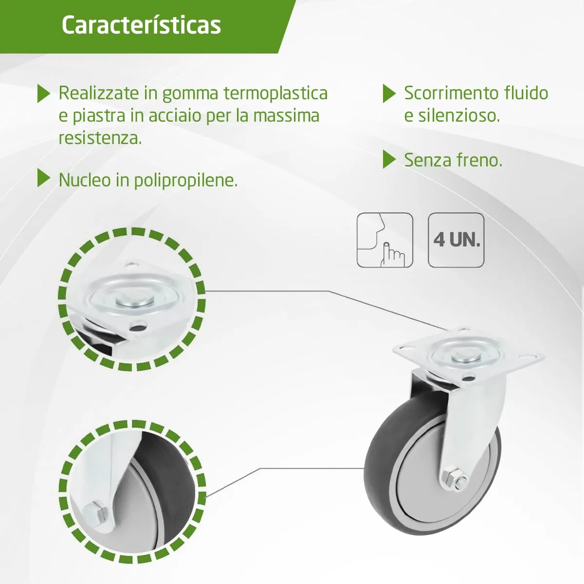 Amig Set 4 Rotelle 100mm Gomma Grigia 110Kg Piastra